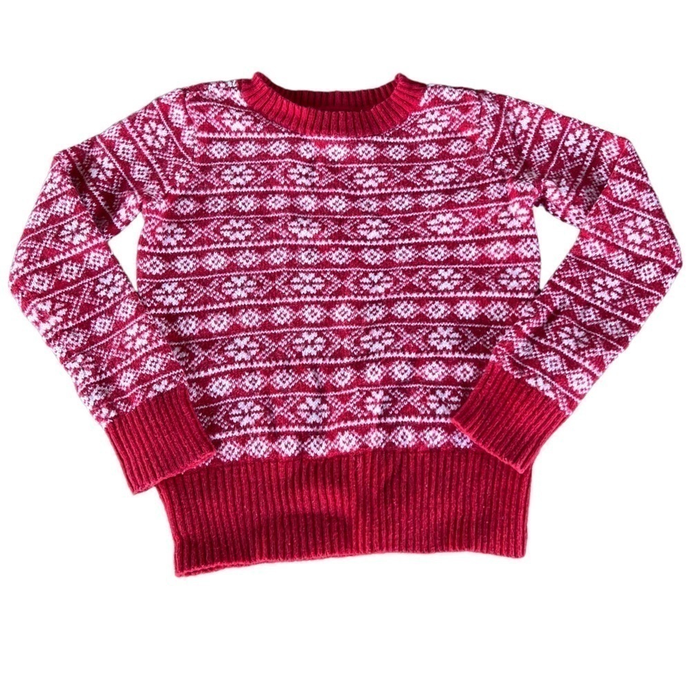 Gap Kids Fair Isle Knit Sweater XS (4-5) Holiday Christmas Red White Long Sleeve